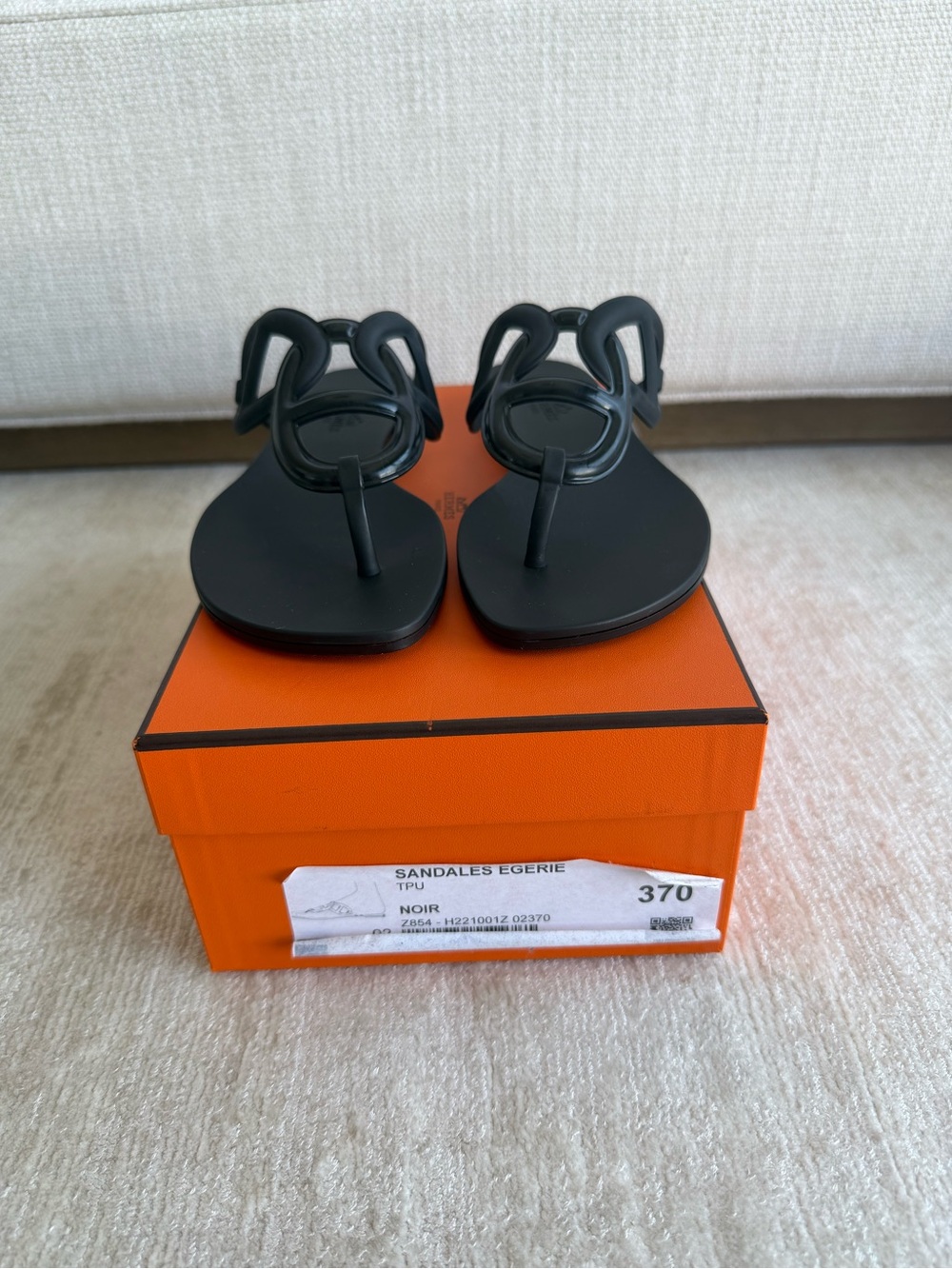 Hermes Black Sandales Egerie TPU Thong Sandals NWT